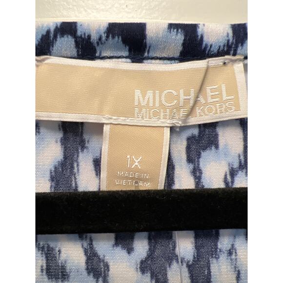 NWT Michael Michael Kors Women’s Ikat-Print Double-Flounce Dress Size 1X Blue - Picture 4 of 8